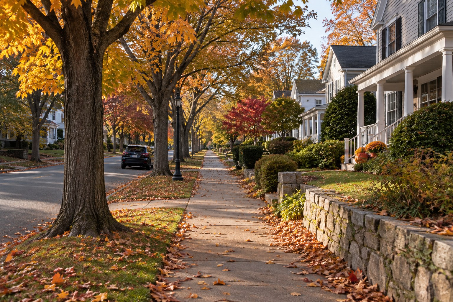 A Connecticut neighborhood sidewalk, illustrative