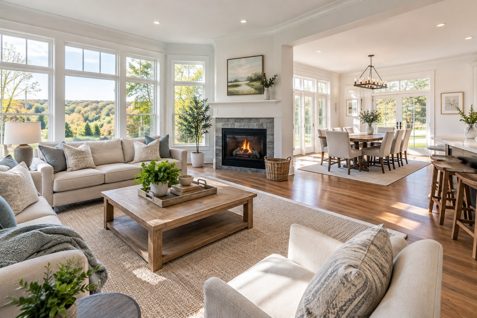 A bright Connecticut home interior, illustrative